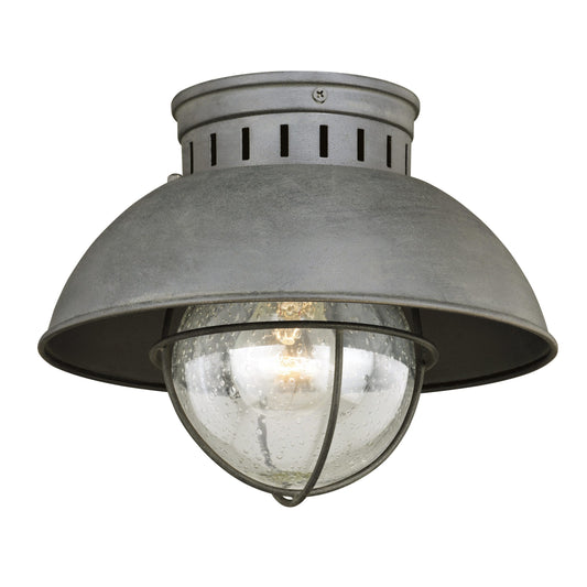 Vaxcel Harwich 10" 1-Light Textured Gray Coastal Outdoor Flush Mount Ceiling Light With Clear Seeded Glass Shade