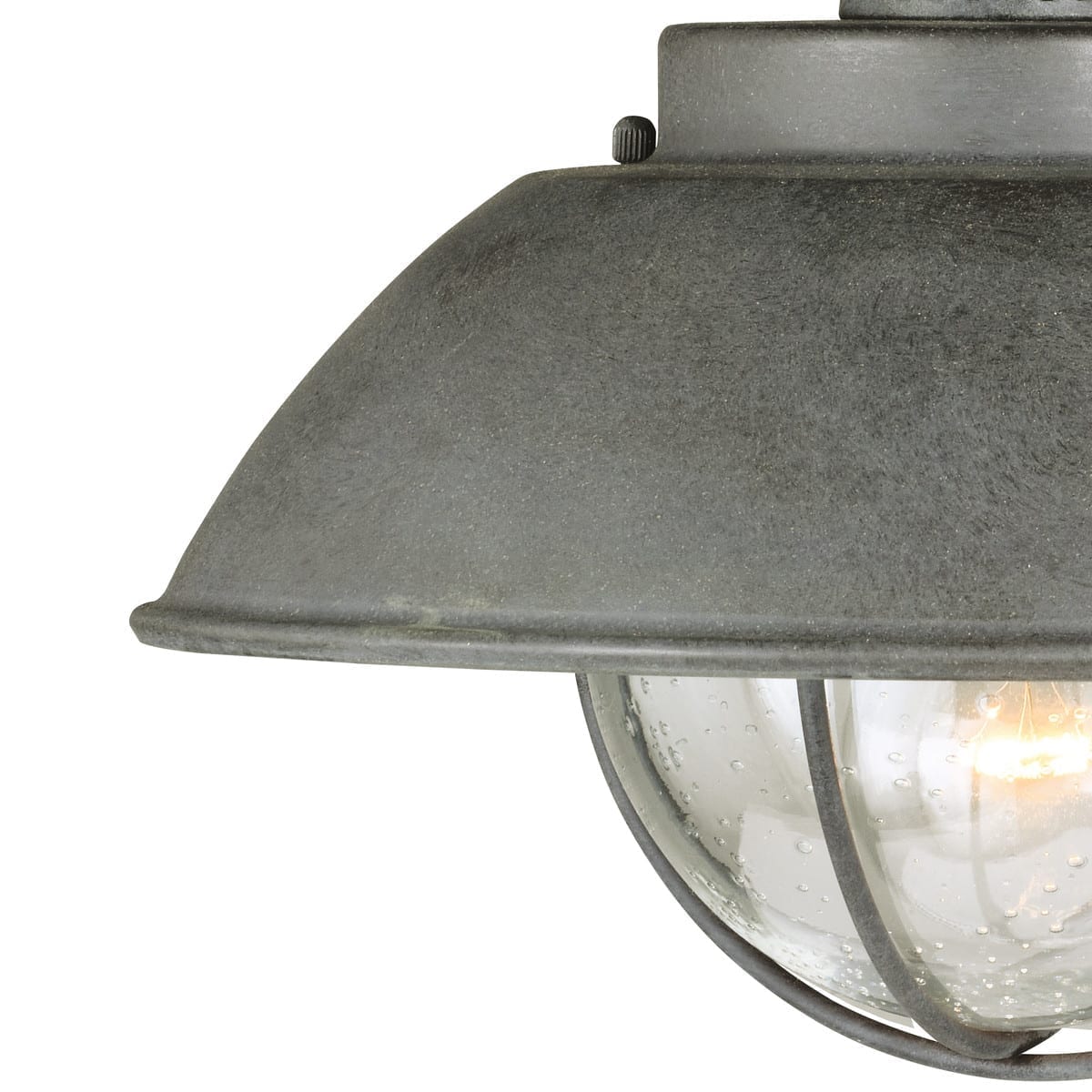 Vaxcel Harwich 10" 1-Light Textured Gray Coastal Outdoor Pendant With Clear Seeded Glass Shade