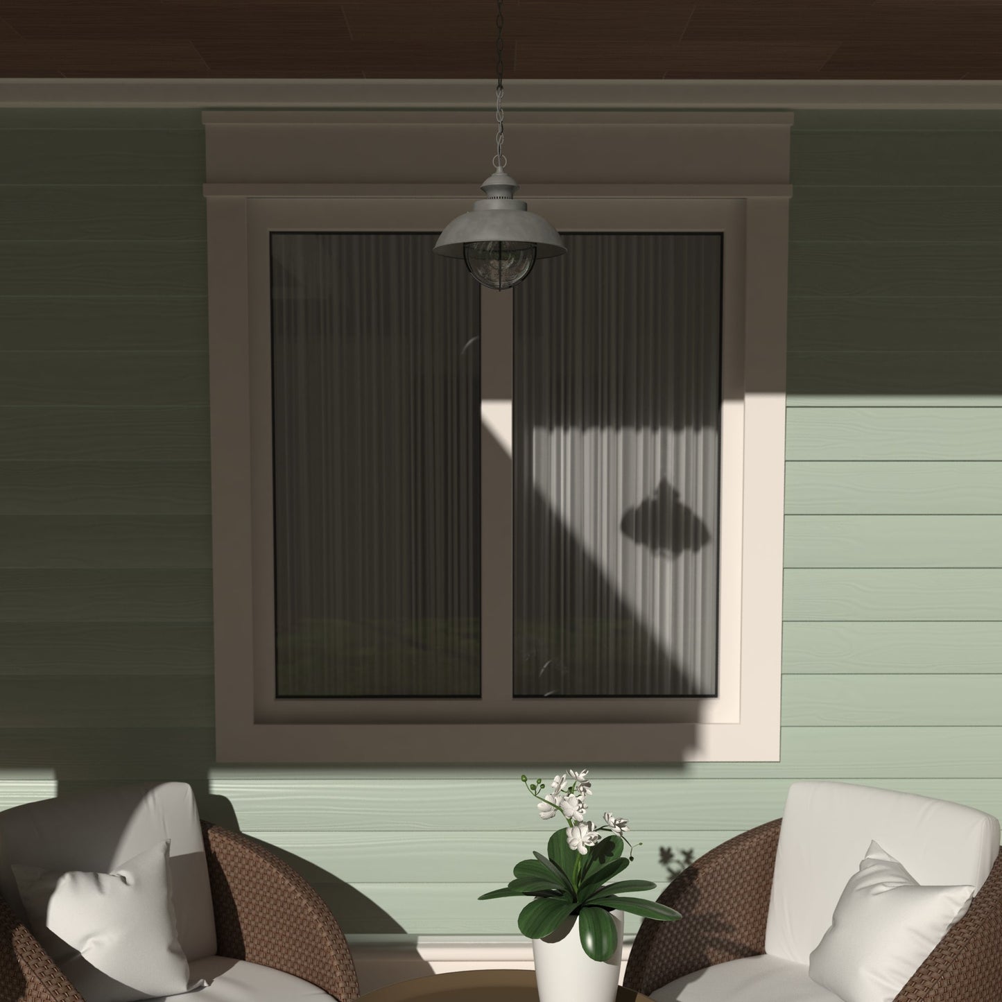 Vaxcel Harwich 10" 1-Light Textured Gray Coastal Outdoor Pendant With Clear Seeded Glass Shade