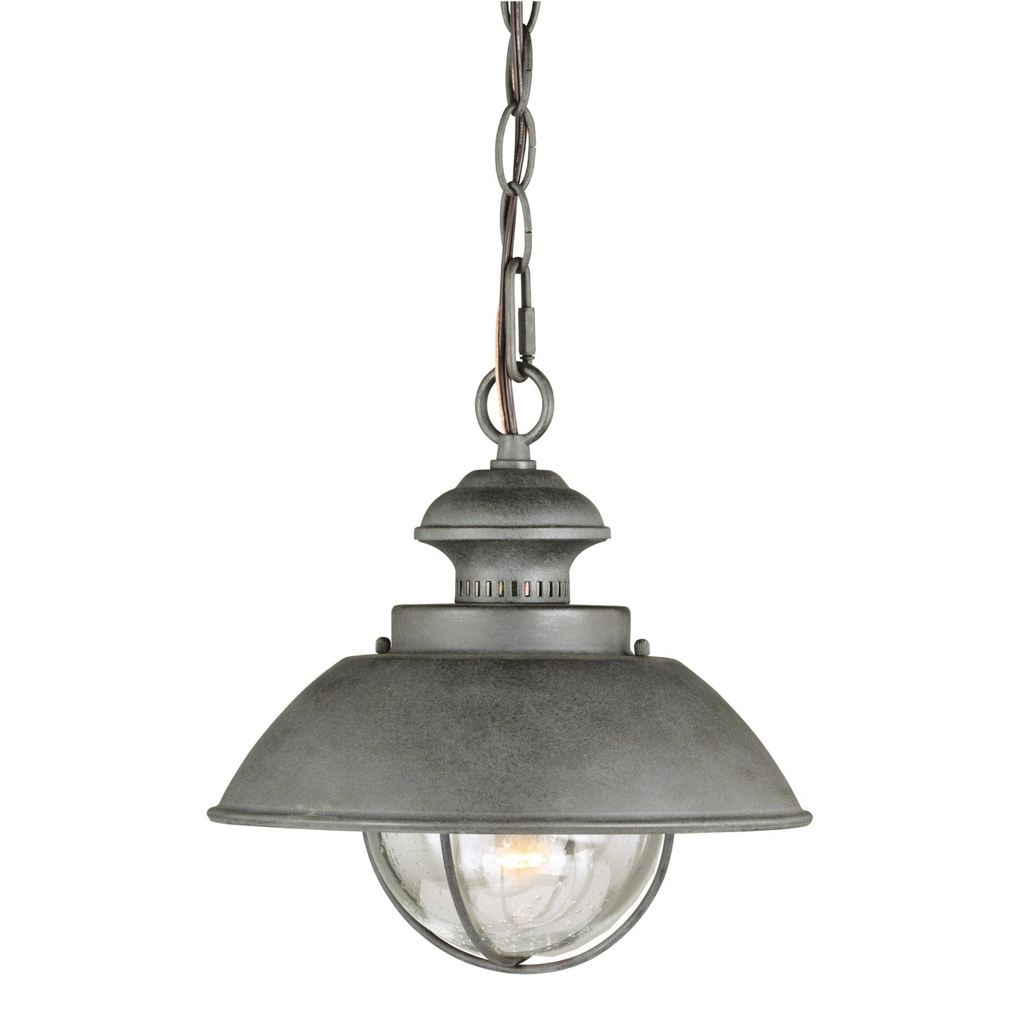 Vaxcel Harwich 10" 1-Light Textured Gray Coastal Outdoor Pendant With Clear Seeded Glass Shade