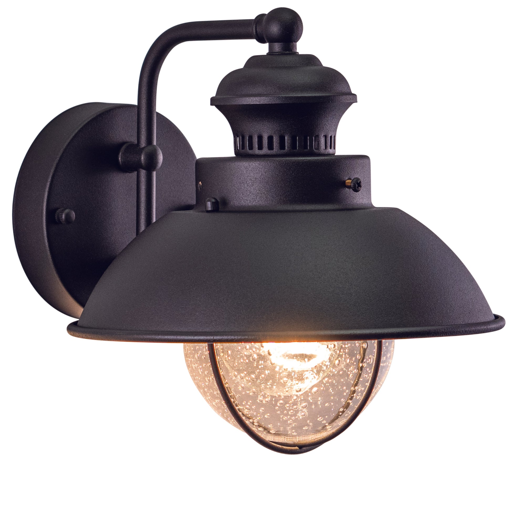 Vaxcel Harwich 8" 1-Light Textured Black Dome Coastal Barn Outdoor Wall Lantern With Clear Seeded Glass Shade
