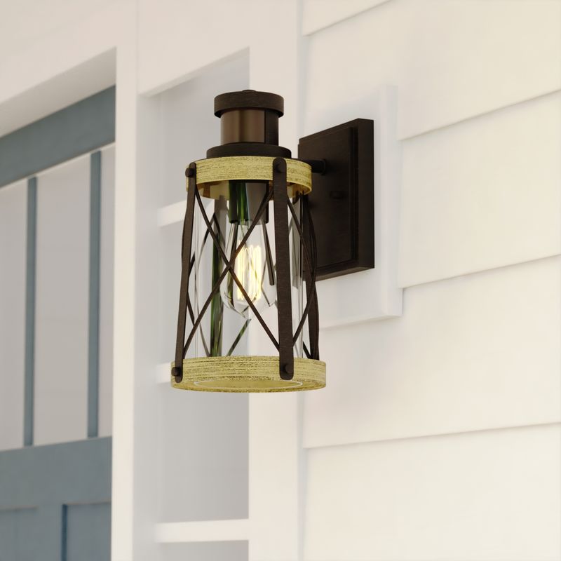 Vaxcel Harwood 6.5-in. Dualux Outdoor Wall Light Oxidized Iron and Burnished Elm
