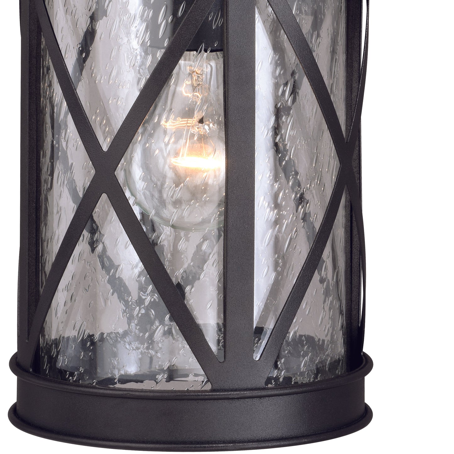 Vaxcel Henderson 7" 1-Light Textured Black Motion Sensor Dusk-to-Dawn Traditional Outdoor Latern Wall Light With Clear Seeded Shade