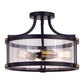 Vaxcel Holbrook 16" 3-Light Matte Black and Satin Brass Semi-Flush Mount Ceiling Light With Clear Seeded Glass Shades