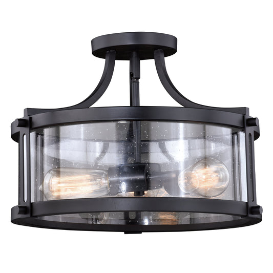 Vaxcel Holbrook 16" 3-Light Noble Bronze Semi-Flush Mount Ceiling Light With Clear Seeded Glass Shades