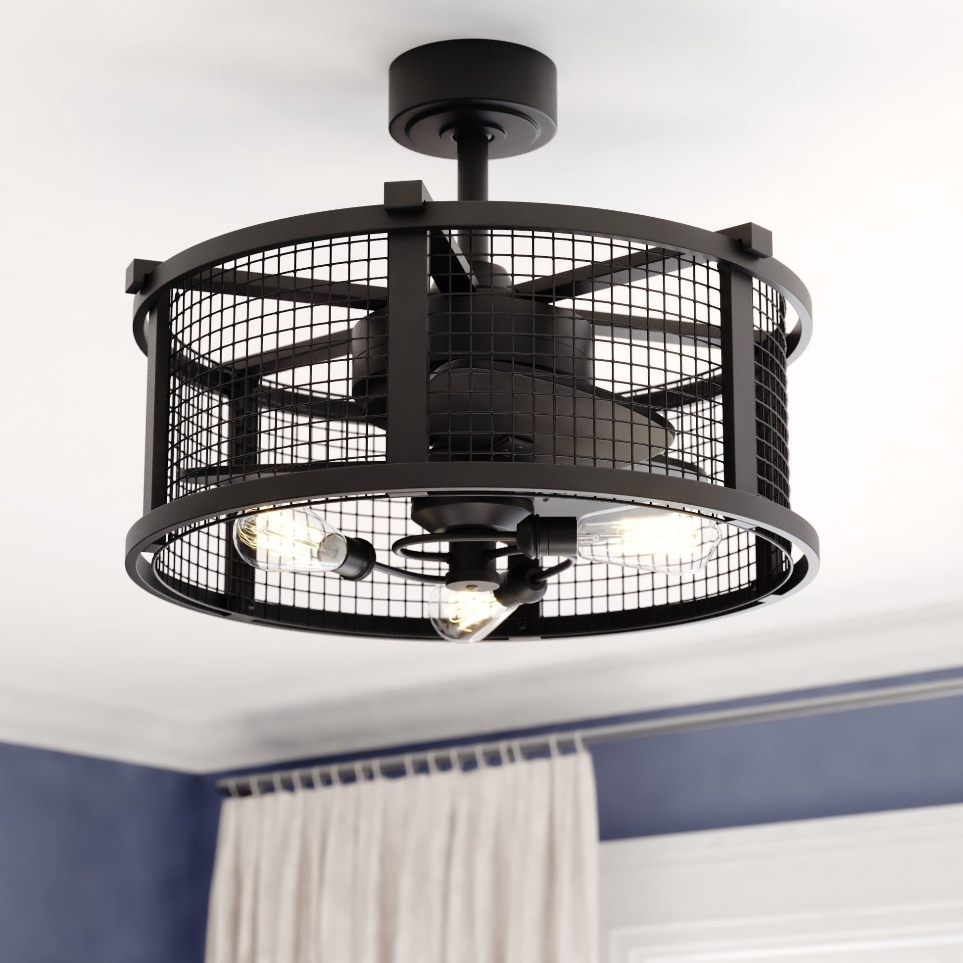 Vaxcel Humboldt Black Industrial Ceiling Fan With LED Light Kit and Remote