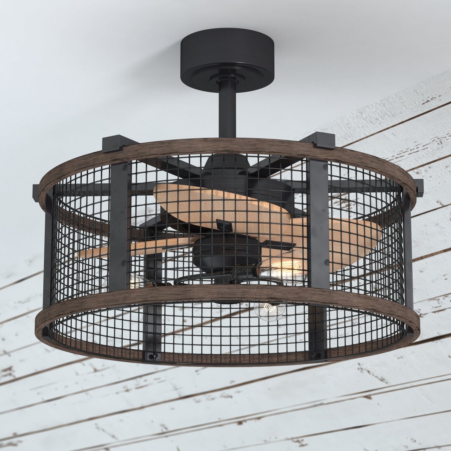 Vaxcel Humboldt Oil Rubbed Bronze and Burnished Teak Industrial Farmhouse Cage Ceiling Fan With LED Light Kit and Remote