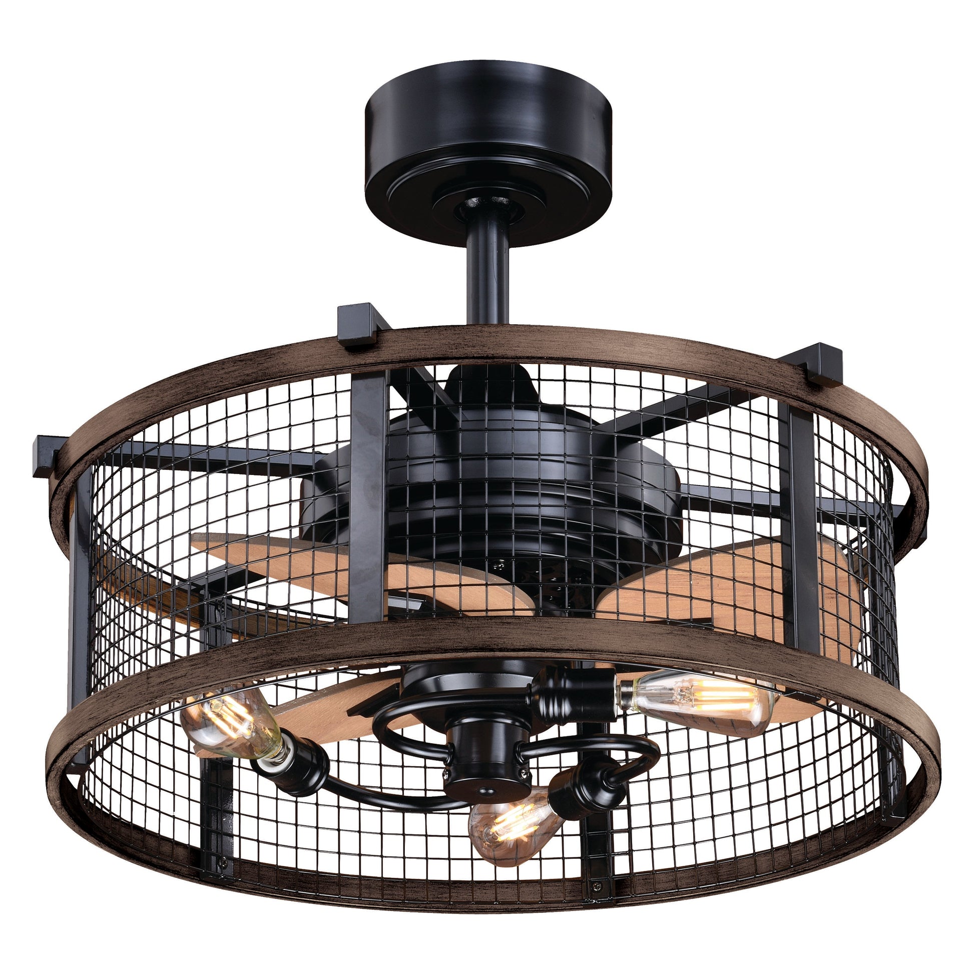 Vaxcel Humboldt Oil Rubbed Bronze and Burnished Teak Industrial Farmhouse Cage Ceiling Fan With LED Light Kit and Remote