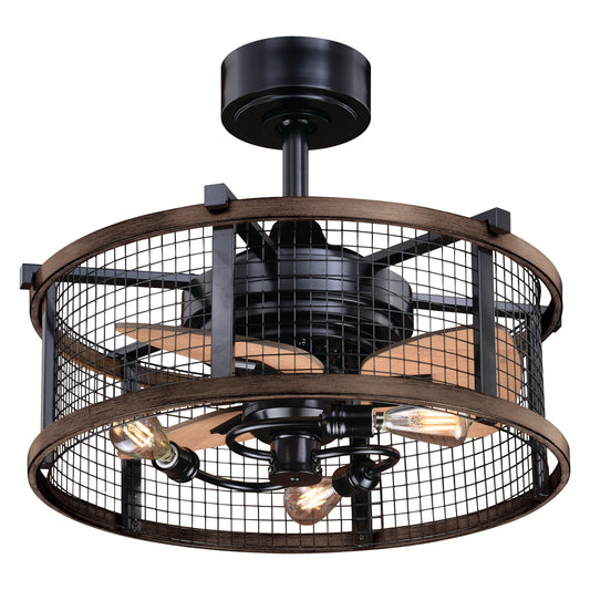 Vaxcel Humboldt Oil Rubbed Bronze and Burnished Teak Industrial Farmhouse Cage Ceiling Fan With LED Light Kit and Remote