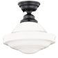 Vaxcel Huntley 1-Light 12" W Bronze Farmhouse Schoolhouse Semi Flush Mount Ceiling Light With Milk White Glass Shade