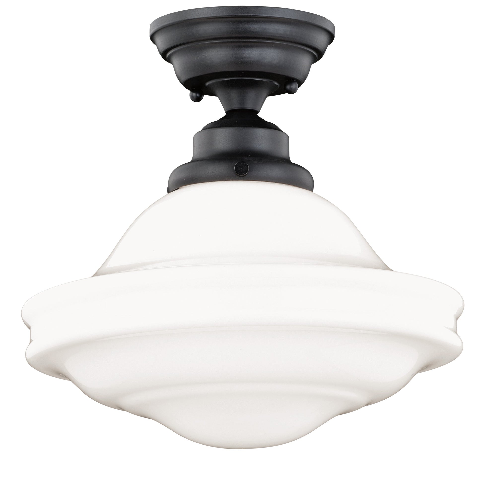 Vaxcel Huntley 1-Light 12" W Bronze Farmhouse Schoolhouse Semi Flush Mount Ceiling Light With Milk White Glass Shade