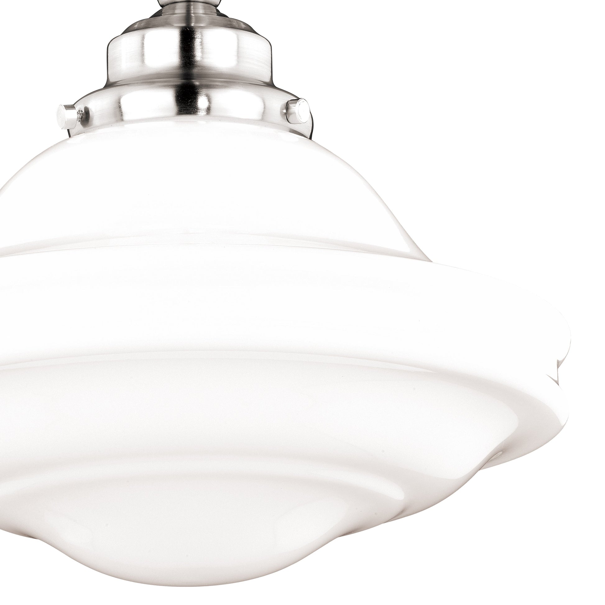 Vaxcel Huntley 1-Light 12" W Satin Nickel Farmhouse Schoolhouse Semi-Flush Mount Ceiling Light With Milk White Glass Shade