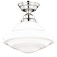 Vaxcel Huntley 1-Light 12" W Satin Nickel Farmhouse Schoolhouse Semi-Flush Mount Ceiling Light With Milk White Glass Shade