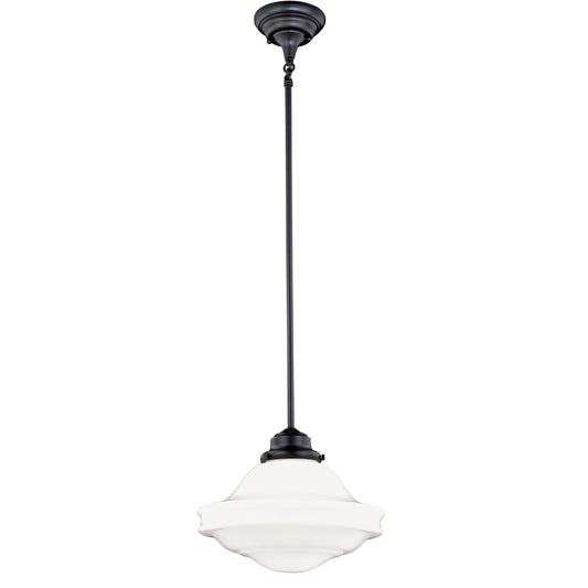 Vaxcel Huntley 12" 1-Light Bronze Farmhouse Schoolhouse Pendant Light With Milk White Glass