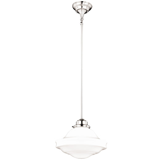 Vaxcel Huntley 12" 1-Light Satin Nickel Farmhouse Schoolhouse Pendant Light With Milk White Glass