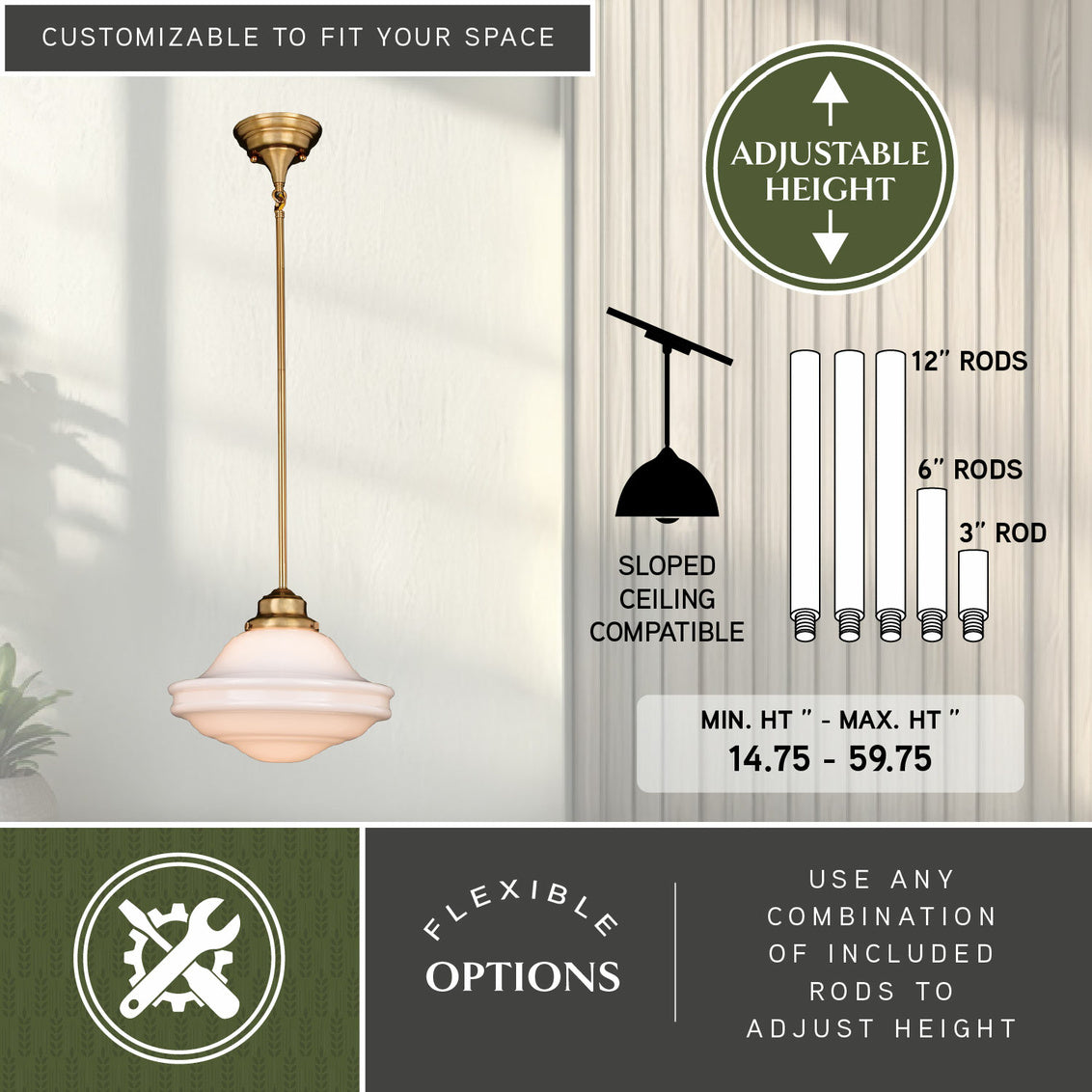 Vaxcel Huntley 12-in Pendant White Glass Natural Brass