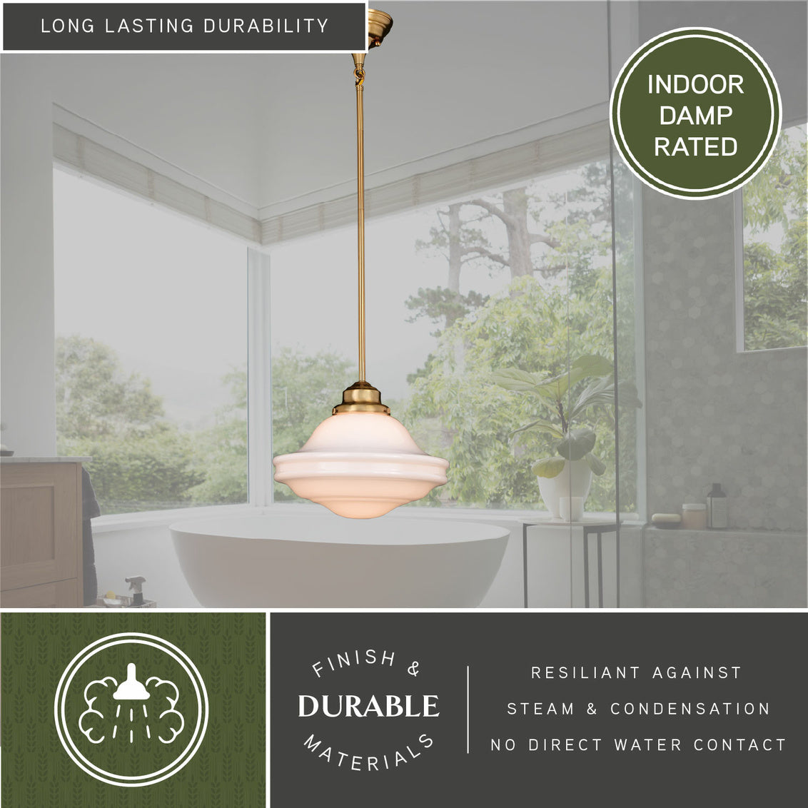 Vaxcel Huntley 12-in Pendant White Glass Natural Brass