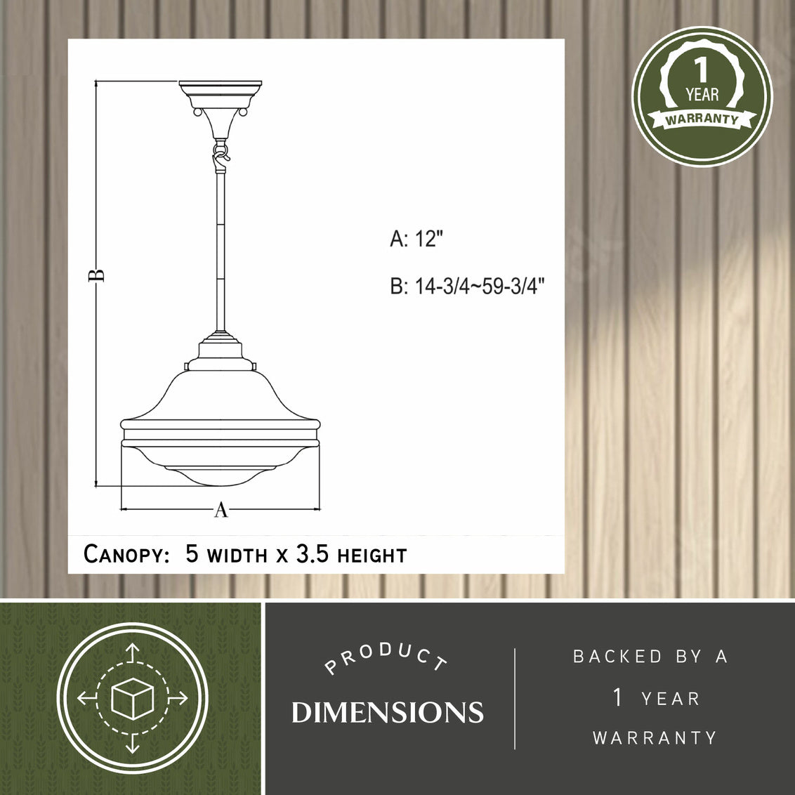 Vaxcel Huntley 12-in Pendant White Glass Natural Brass