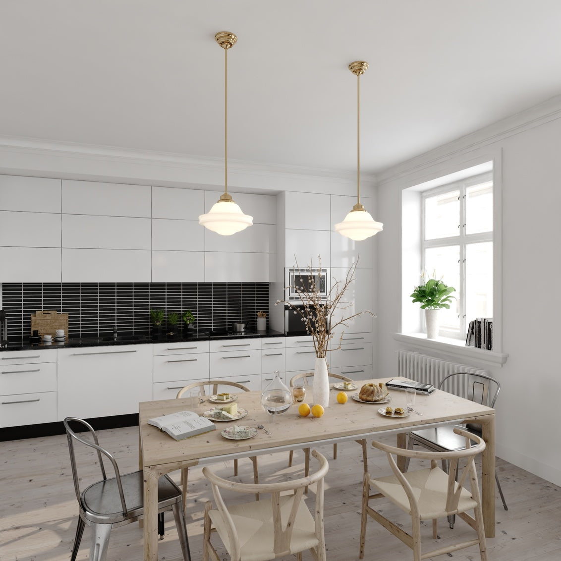 Vaxcel Huntley 12-in Pendant White Glass Natural Brass
