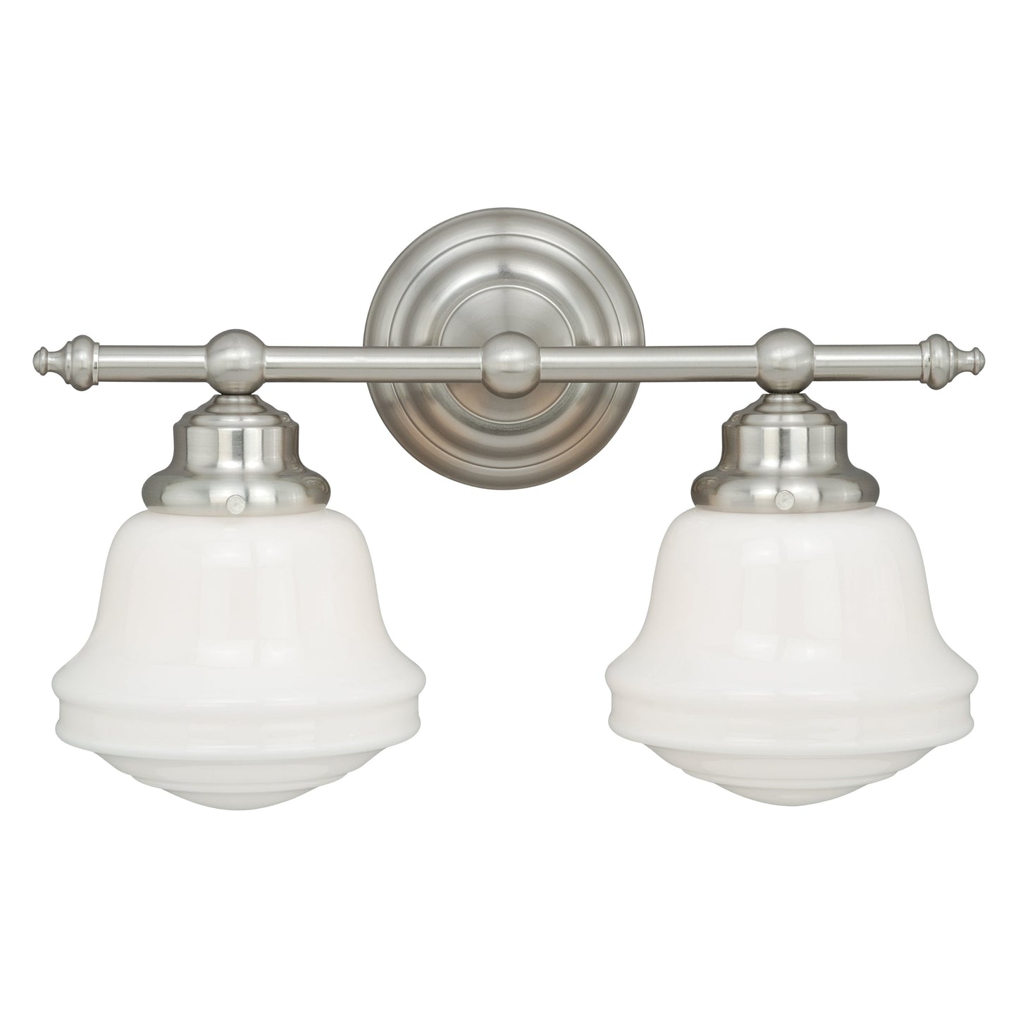 Vaxcel Huntley 2-Light Satin Nickel Farmhouse Schoolhouse Bathroom Vanity Fixture