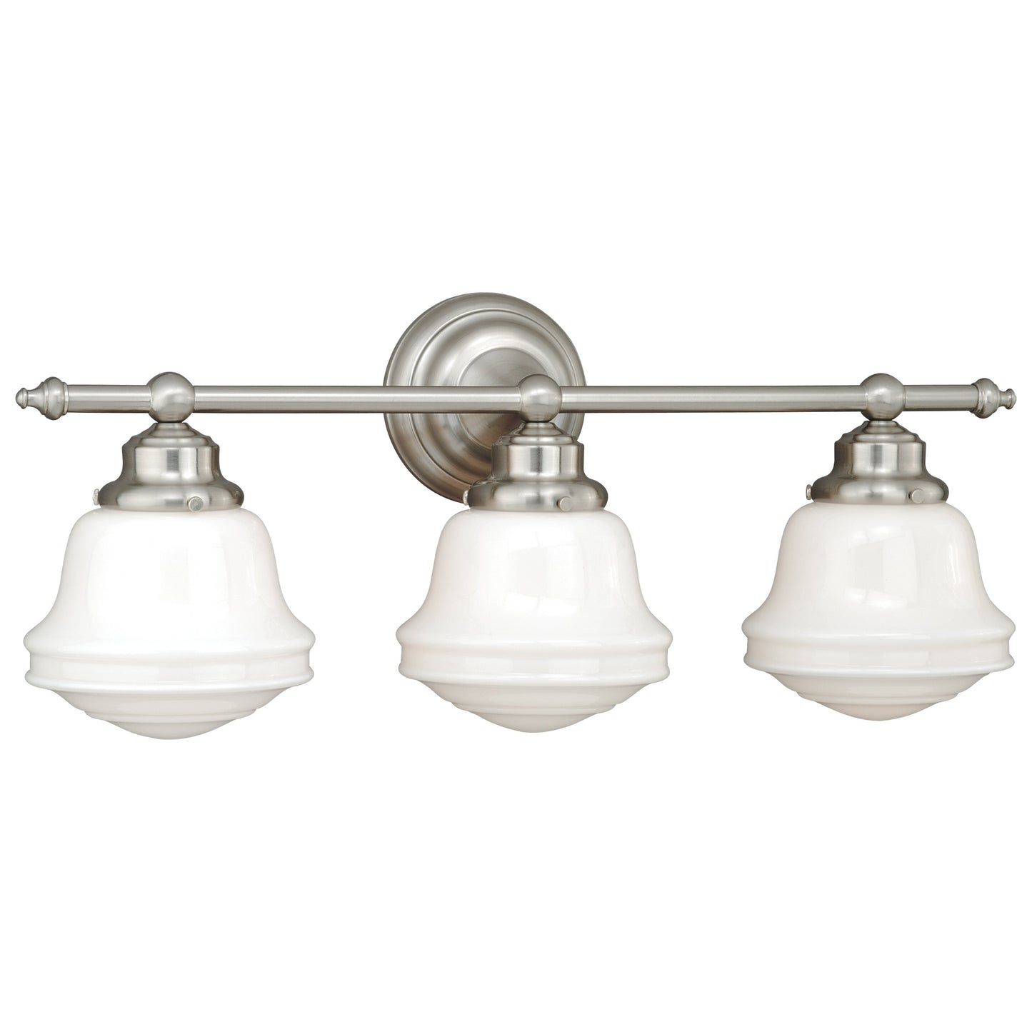 Vaxcel Huntley 24" 3-Light Satin Nickel Farmhouse Schoolhouse Bathroom Vanity Fixture With Milk White Glass Shades