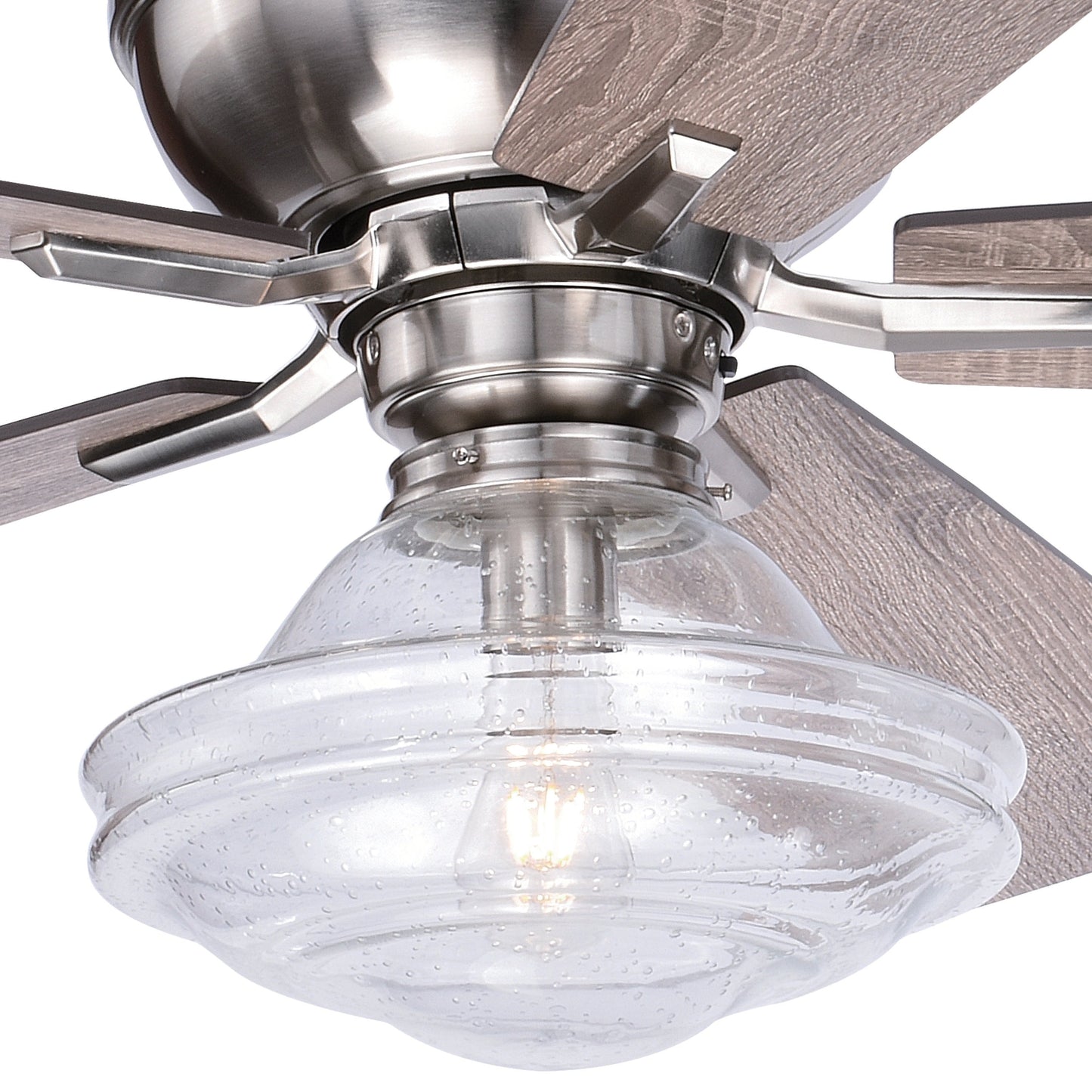 Vaxcel Huntley 52" Satin Nickel Farmhouse Indoor Ceiling Fan With Schoolhouse LED Light Kit and Remote