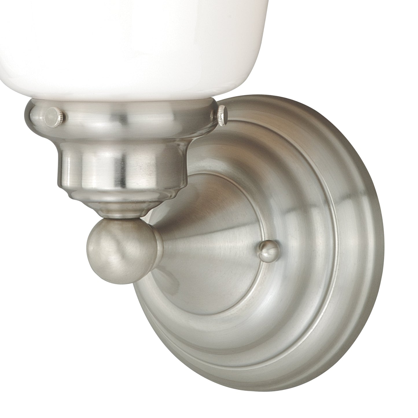 Vaxcel Huntley 7" 1-Light Satin Nickel Farmhouse Schoolhouse Bathroom Wall Sconce Fixture With Milk White Shade