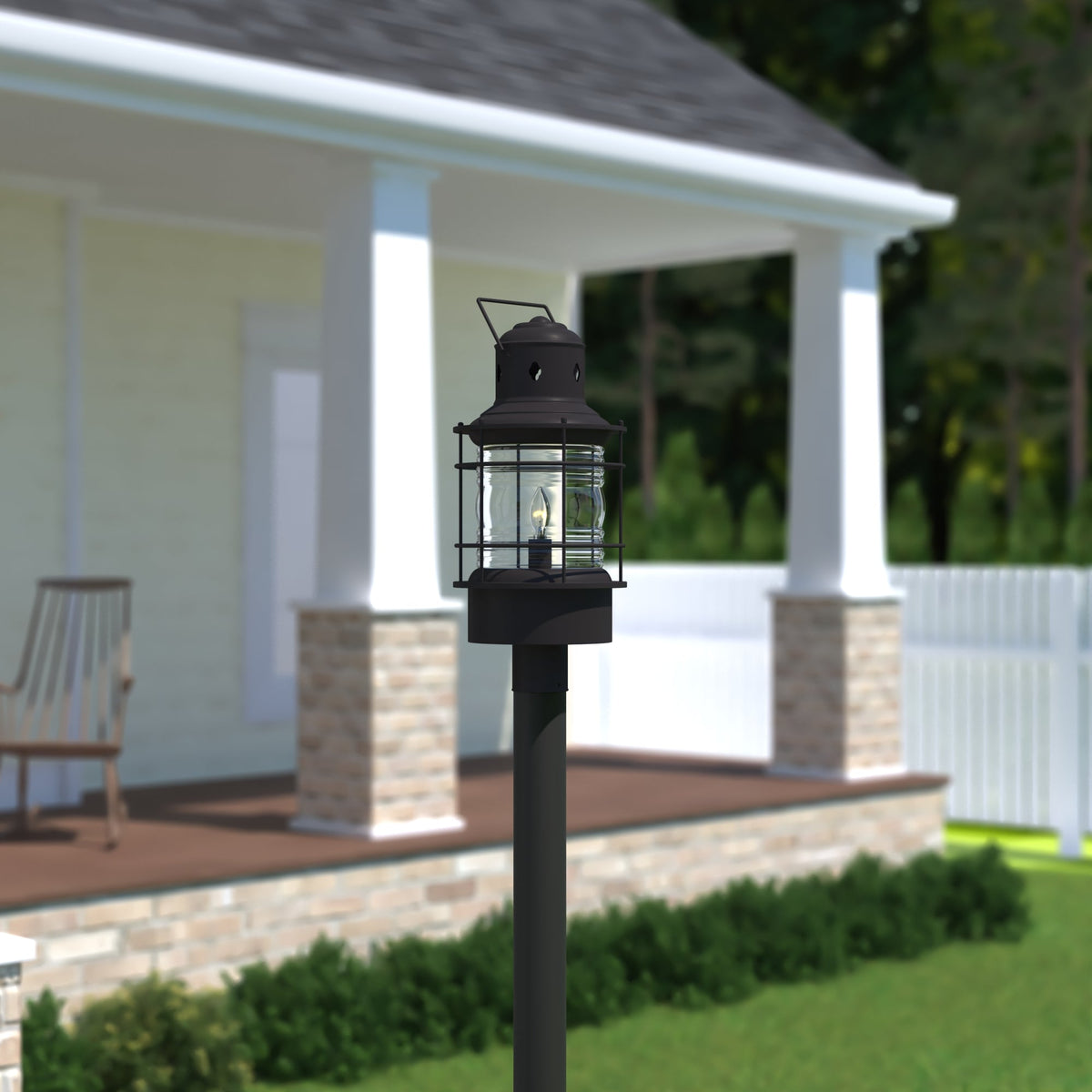 Vaxcel Hyannis 10" 1-Light Black Coastal Outdoor Post Light With Clear Ribbed Glass Shade