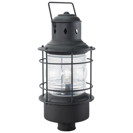 Vaxcel Hyannis 10" 1-Light Black Coastal Outdoor Post Light With Clear Ribbed Glass Shade