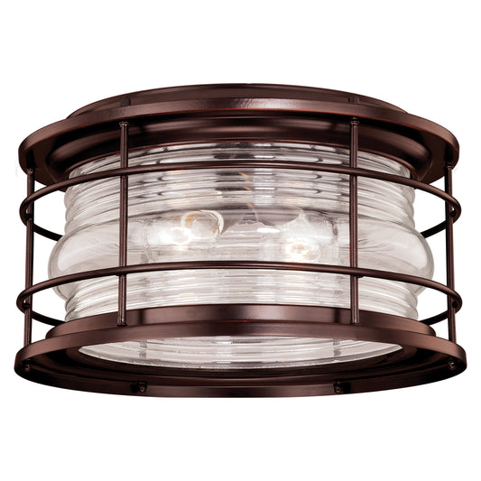 Vaxcel Hyannis Bronze Coastal Round Outdoor Flush Mount Ceiling Light With Clear Ribbed Glass Shade