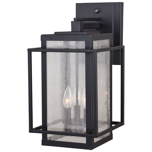 Vaxcel Hyde Park 10" 3-Light Dusk-to-Dawn Bronze Mission Outdoor Wall Lantern With Clear Seeded Glass Shade