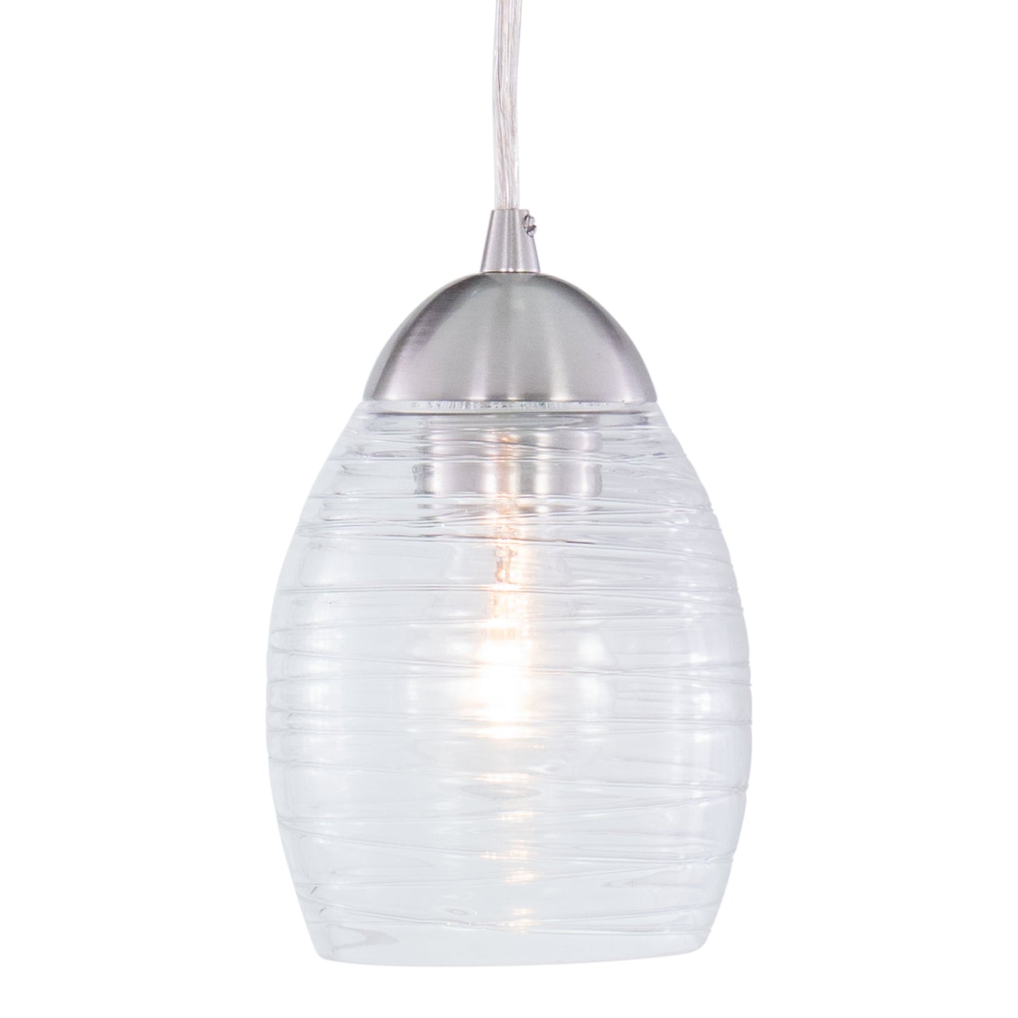 Vaxcel Isley 5" 1-Light Satin Nickel Mini Pendant Ceiling Light With Clear Spun Thread Glass Shade