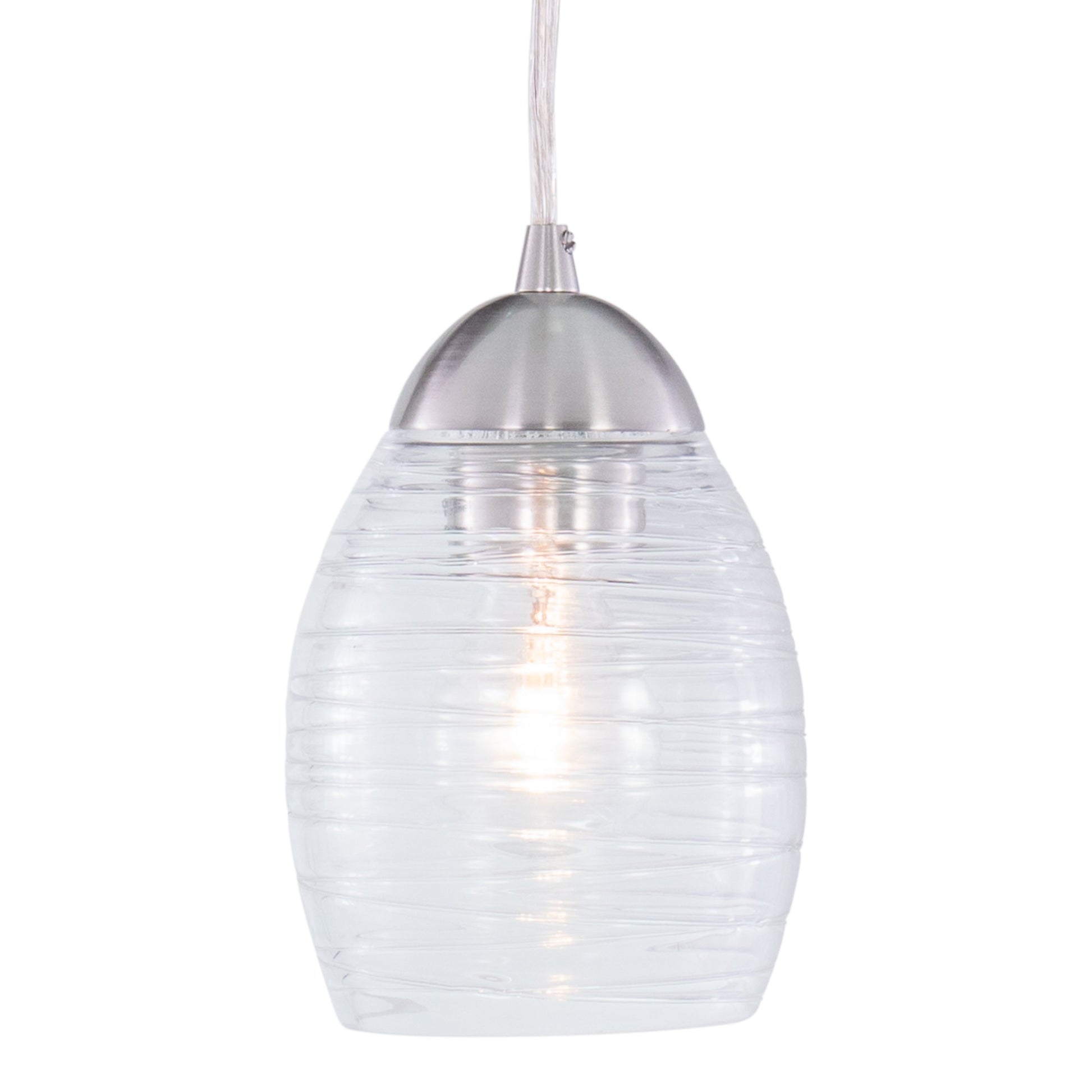 Vaxcel Isley 5" 1-Light Satin Nickel Mini Pendant Ceiling Light With Clear Spun Thread Glass Shade
