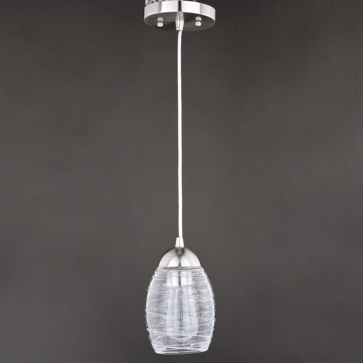 Vaxcel Isley 5" 1-Light Satin Nickel Mini Pendant Ceiling Light With Clear Spun Thread Glass Shade