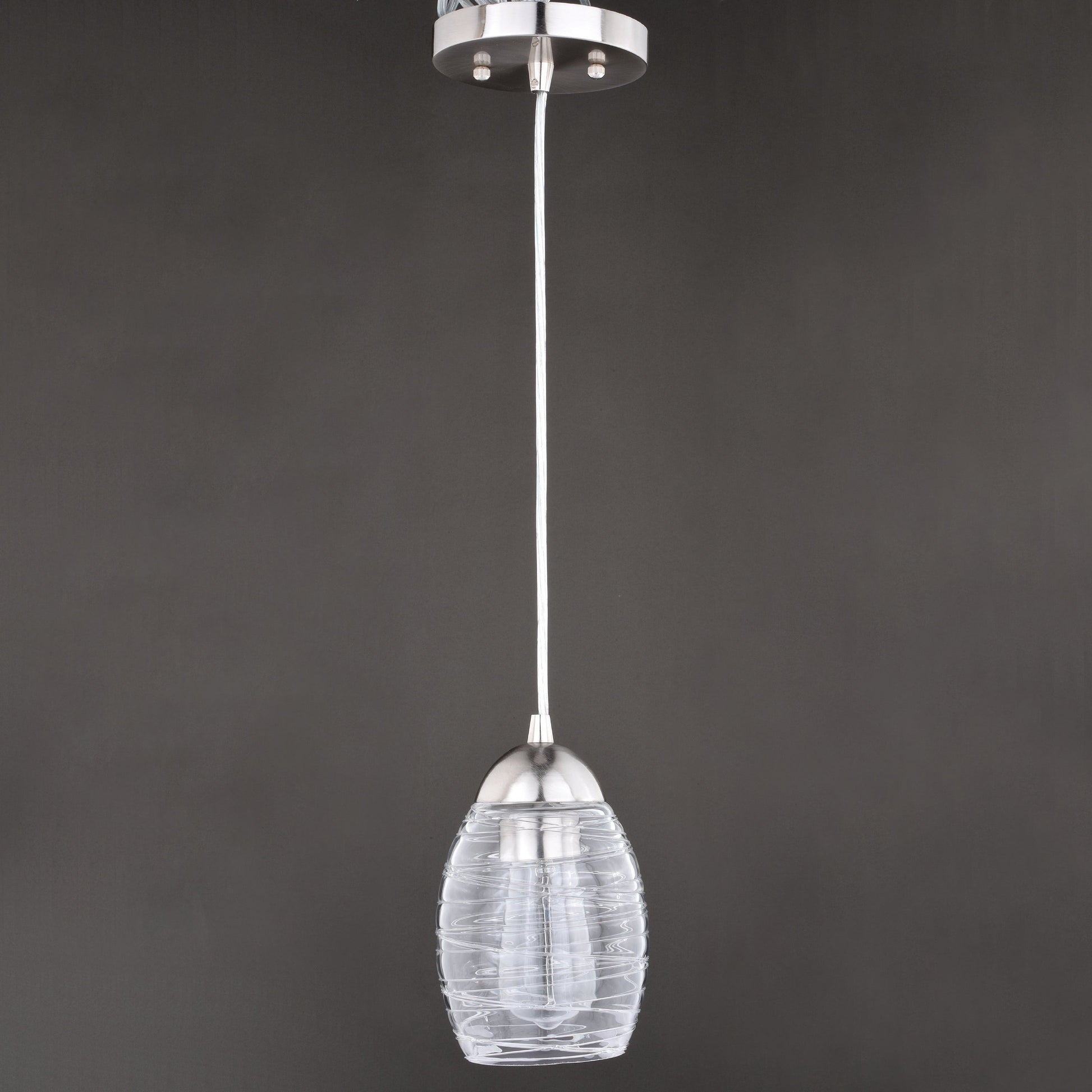 Vaxcel Isley 5" 1-Light Satin Nickel Mini Pendant Ceiling Light With Clear Spun Thread Glass Shade
