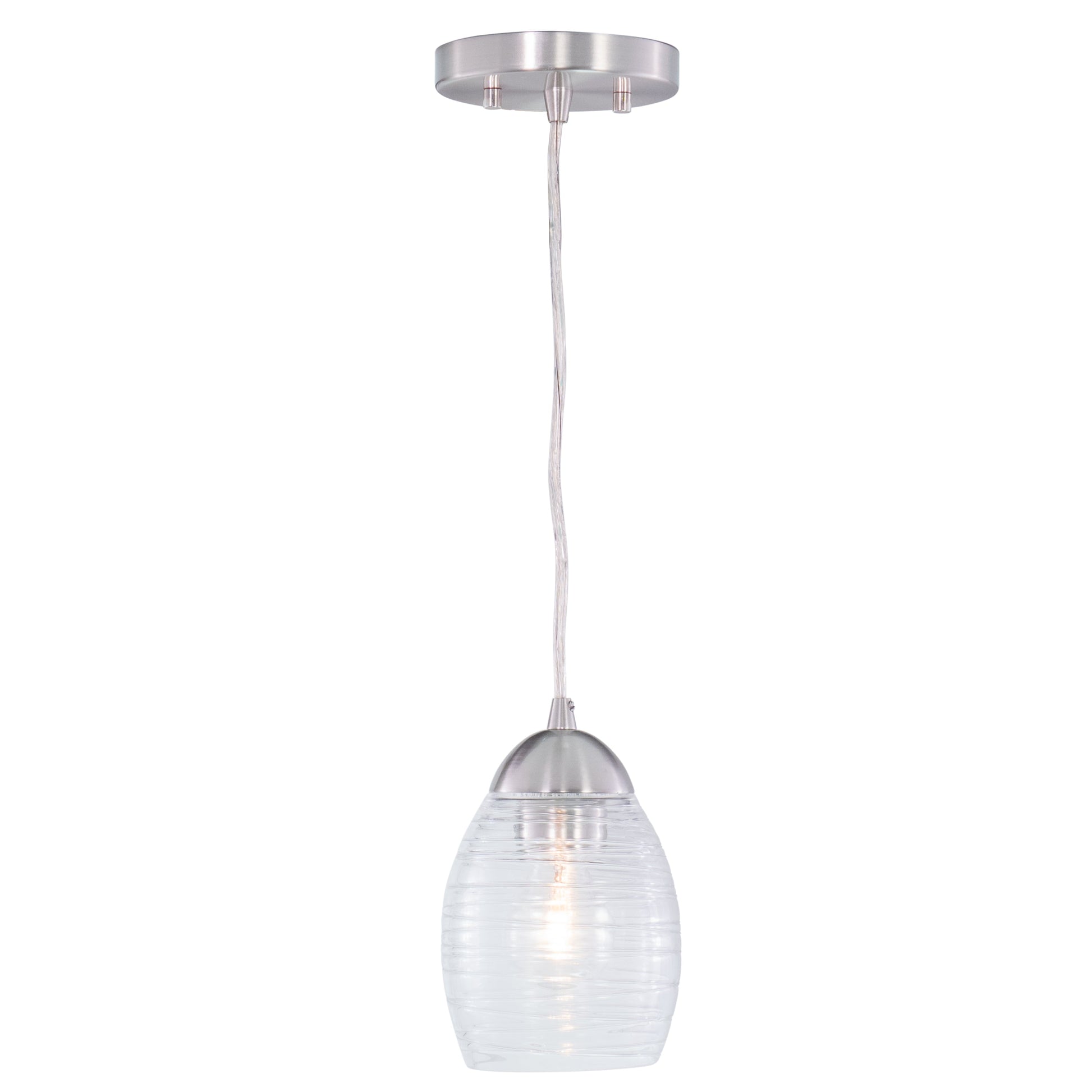 Vaxcel Isley 5" 1-Light Satin Nickel Mini Pendant Ceiling Light With Clear Spun Thread Glass Shade