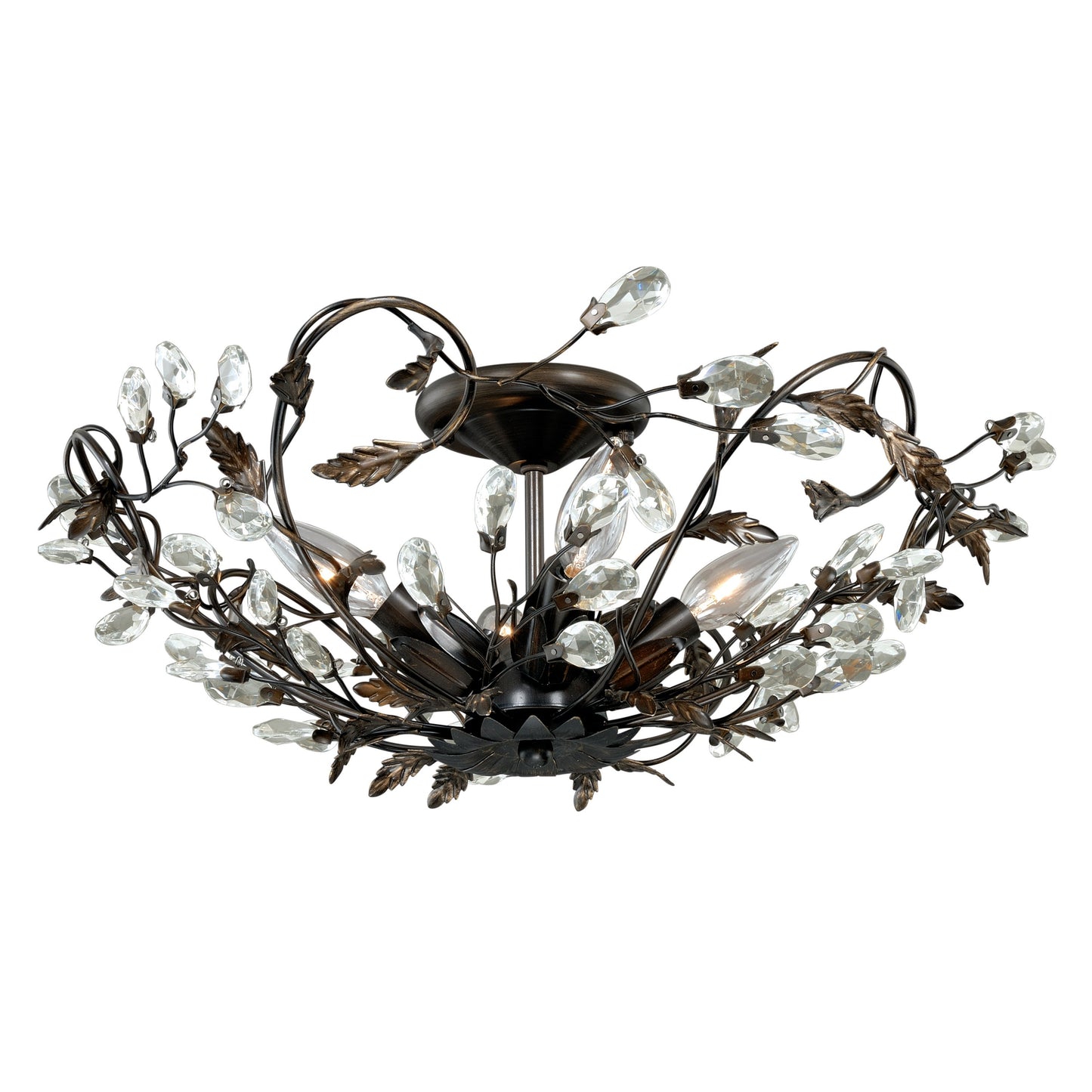 Vaxcel Jardin 19" 4-Light W Crystal Bronze Vintage Vine Semi-Flush Mount Ceiling Light