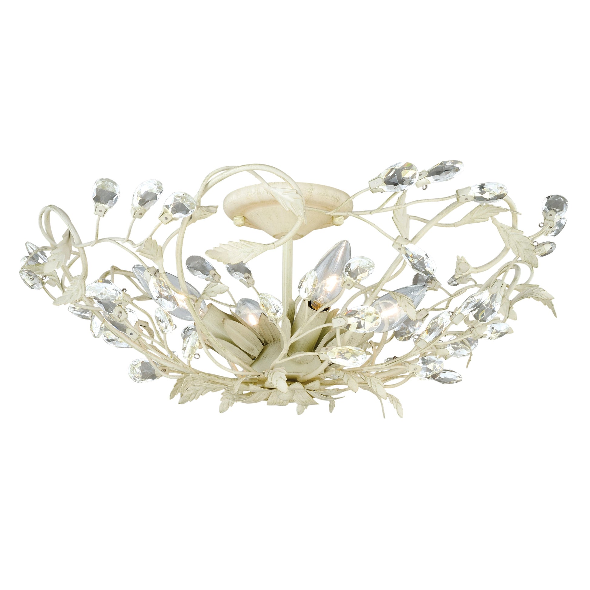 Vaxcel Jardin 19" 4-Light W Crystal Cream Vintage Vine Semi Flush Mount Ceiling Light