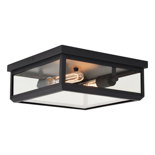 Vaxcel Kinzie Black Outdoor Square Flush Mount Ceiling Light with Clear Glass