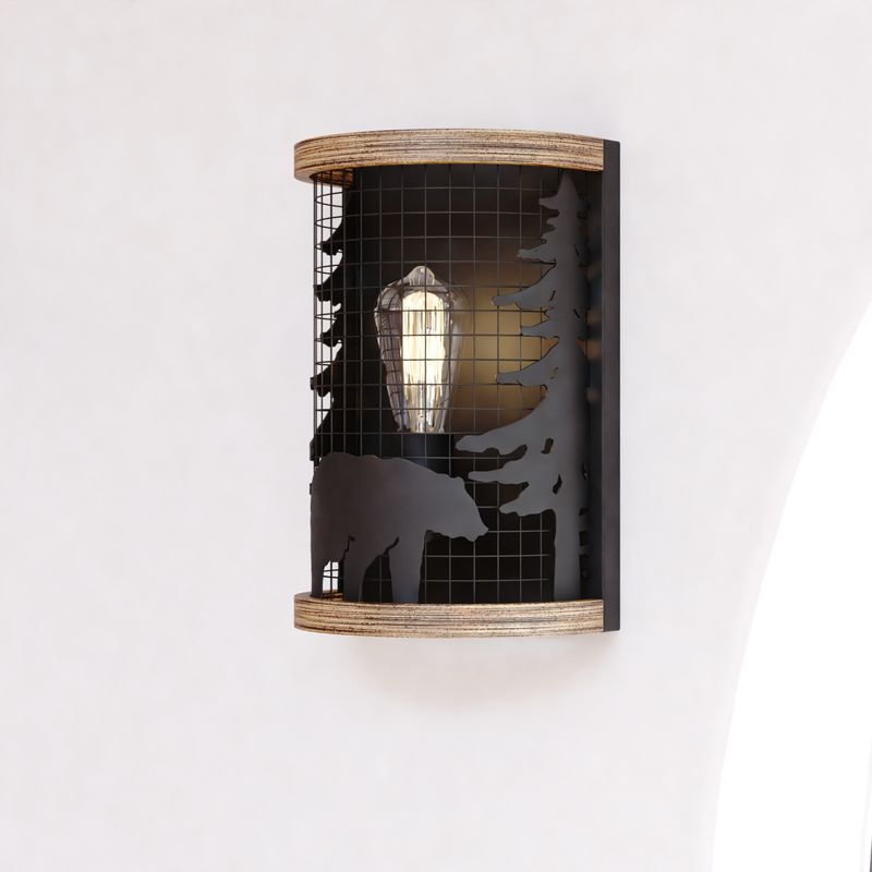 Vaxcel Kodiak 8-in. Wall Light Black and Burnished Teak