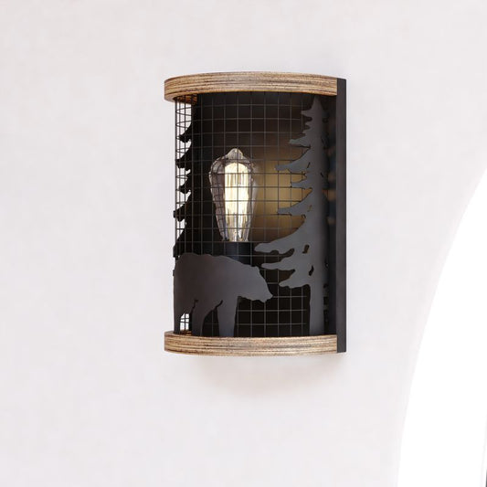 Vaxcel Kodiak 8-in. Wall Light Black and Burnished Teak