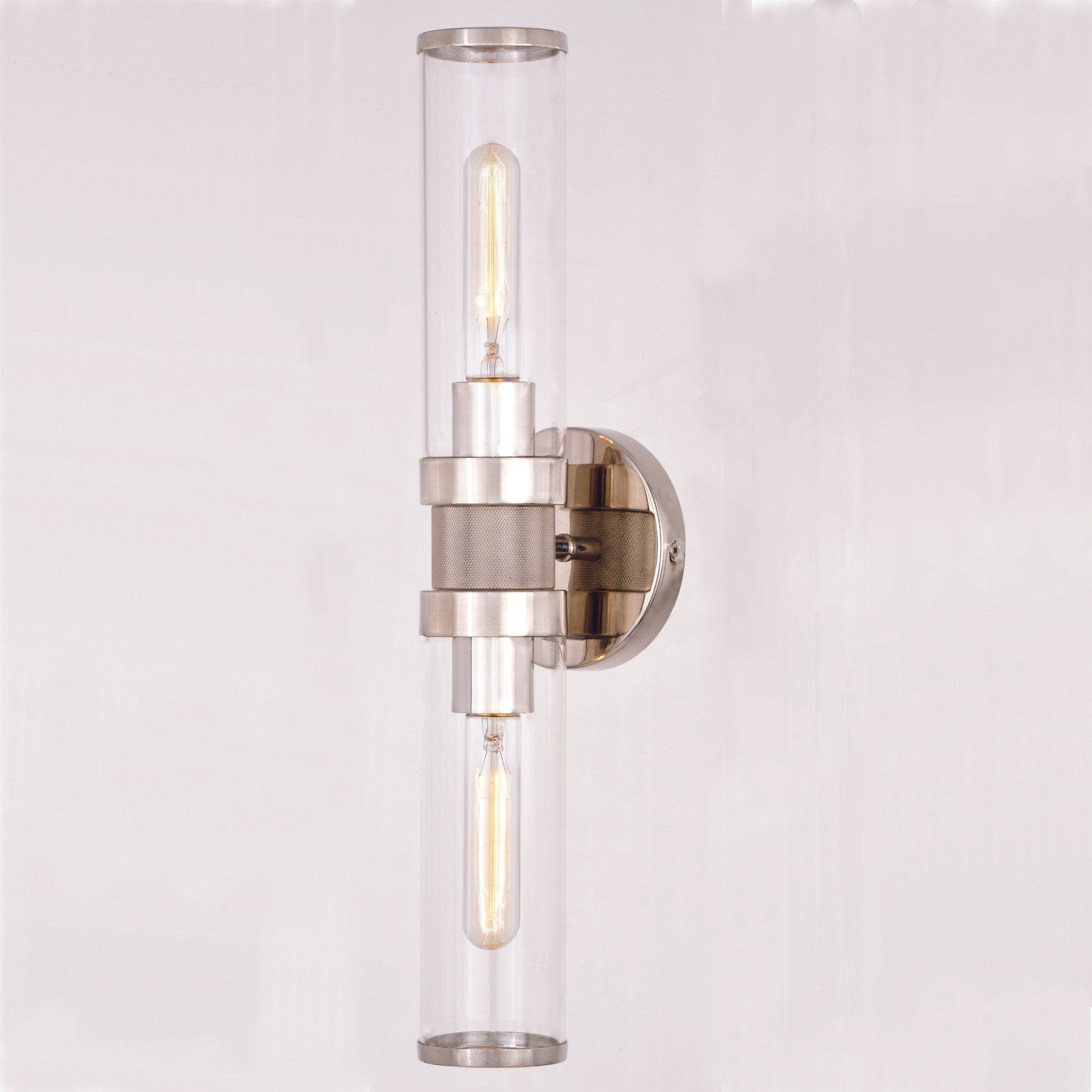 Vaxcel Levitt 2-Light Polished Nickel Mid Century Modern Industrial Bathroom Vanity Fixture Clear Glass