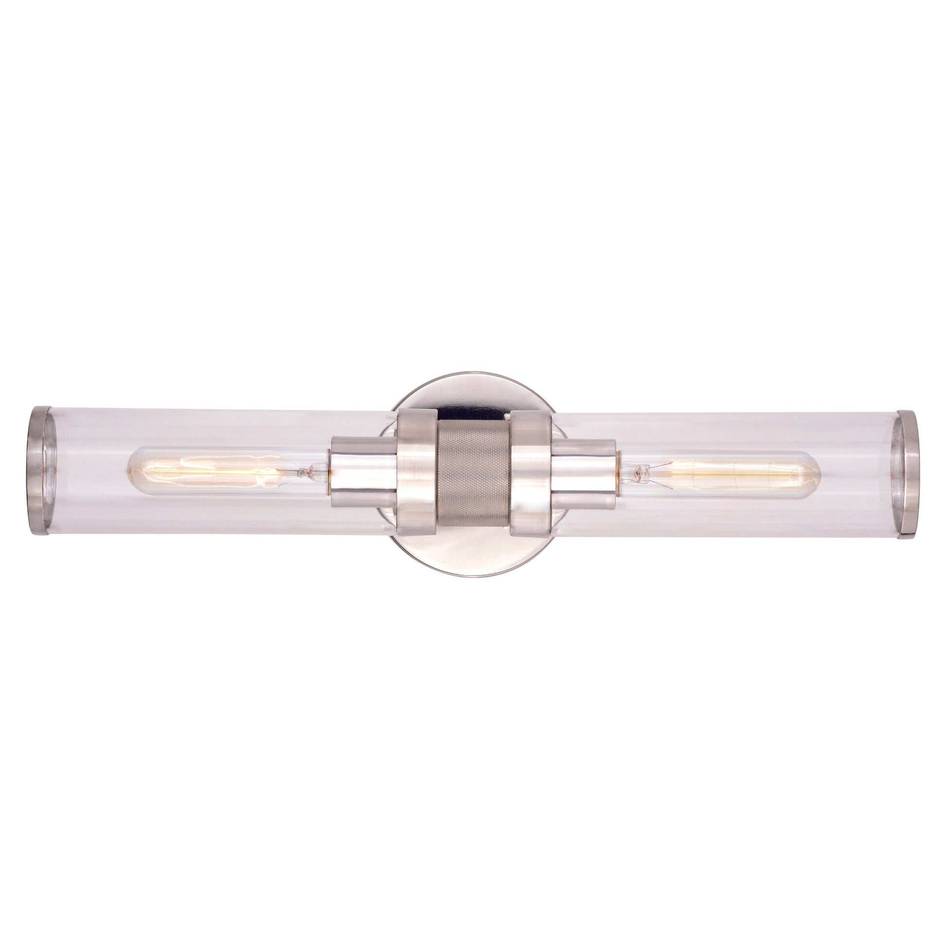 Vaxcel Levitt 2-Light Polished Nickel Mid Century Modern Industrial Bathroom Vanity Fixture Clear Glass