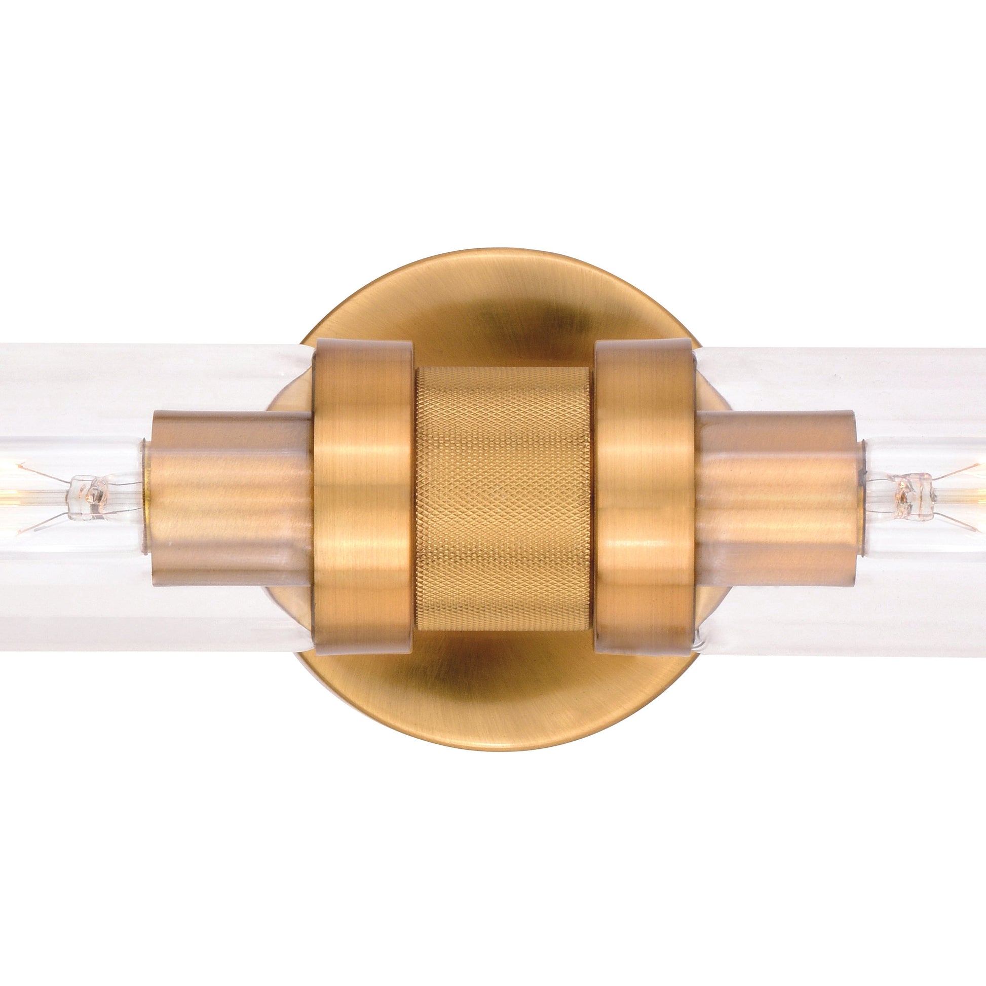 Vaxcel Levitt 2-Light Satin Brass Mid-Century Modern Industrial Bathroom Vanity Fixture Clear Glass