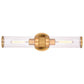 Vaxcel Levitt 2-Light Satin Brass Mid-Century Modern Industrial Bathroom Vanity Fixture Clear Glass