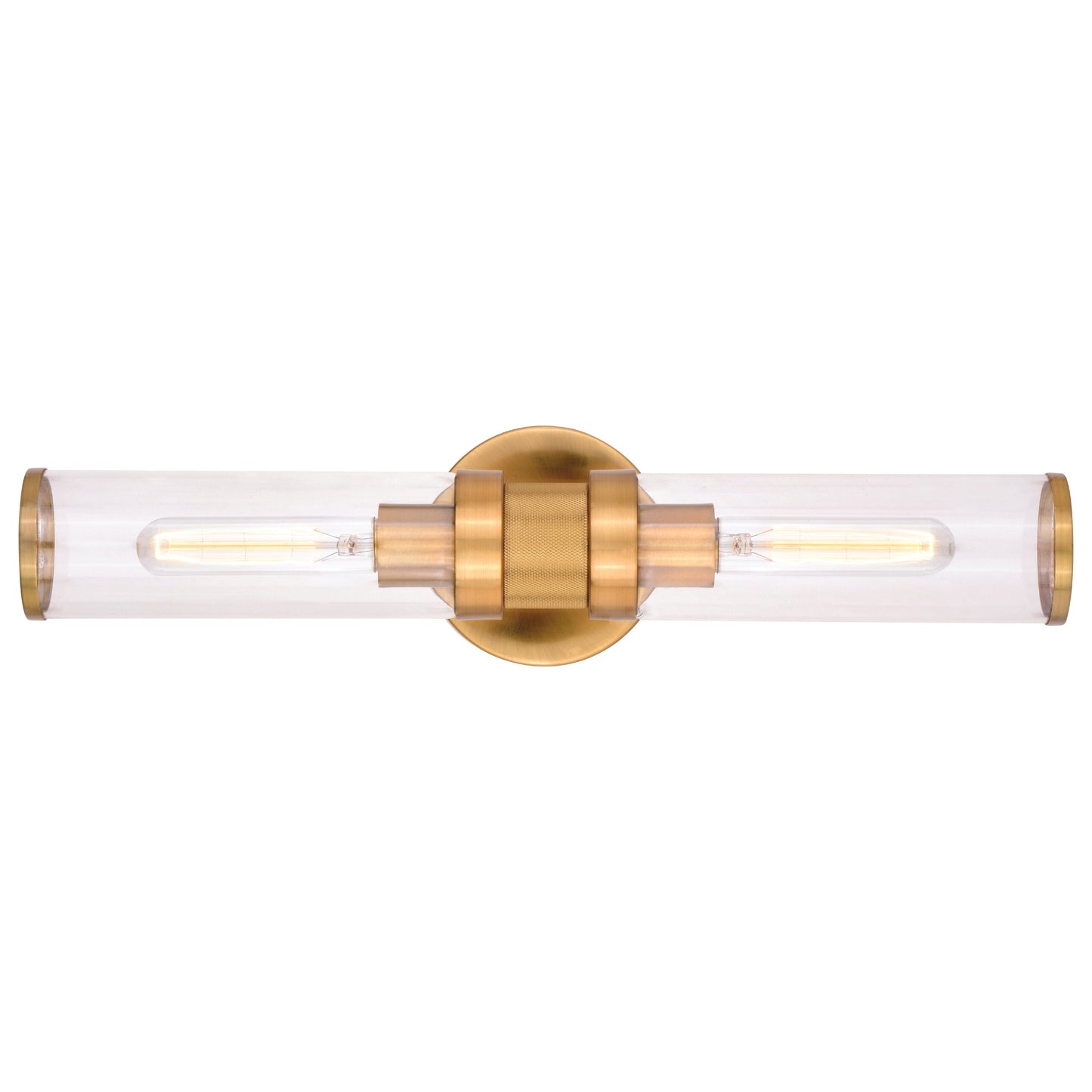 Vaxcel Levitt 2-Light Satin Brass Mid-Century Modern Industrial Bathroom Vanity Fixture Clear Glass