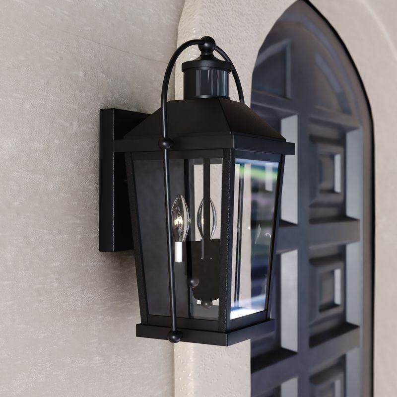 Vaxcel Lexington 2 Light Dualux 9.5-in. Outdoor Motion Sensor Wall Light Textured Black