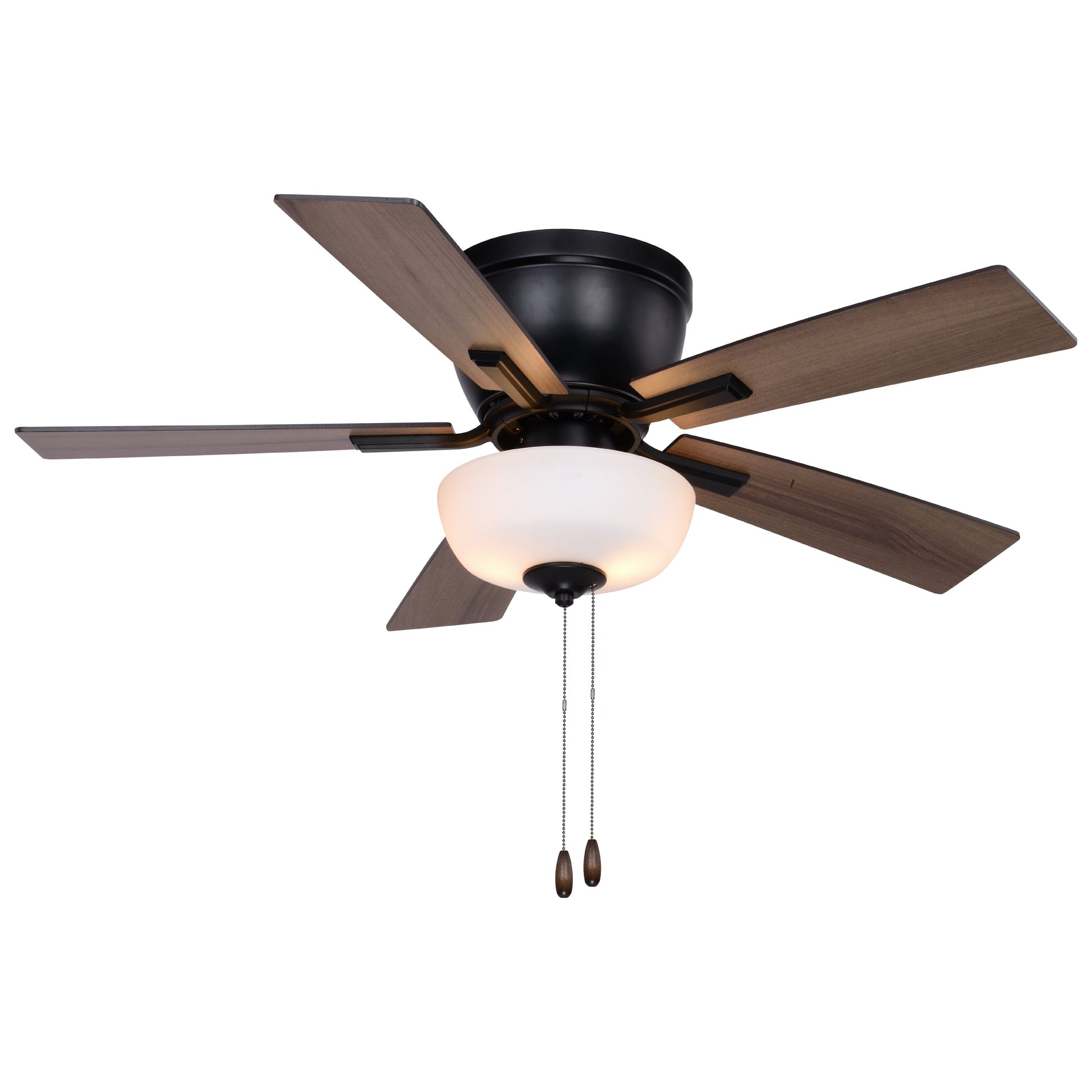 Vaxcel Lisbon 42" Black and Hickory Flush Mount Hugger Ceiling Fan with LED Light Kit and Pull Chain