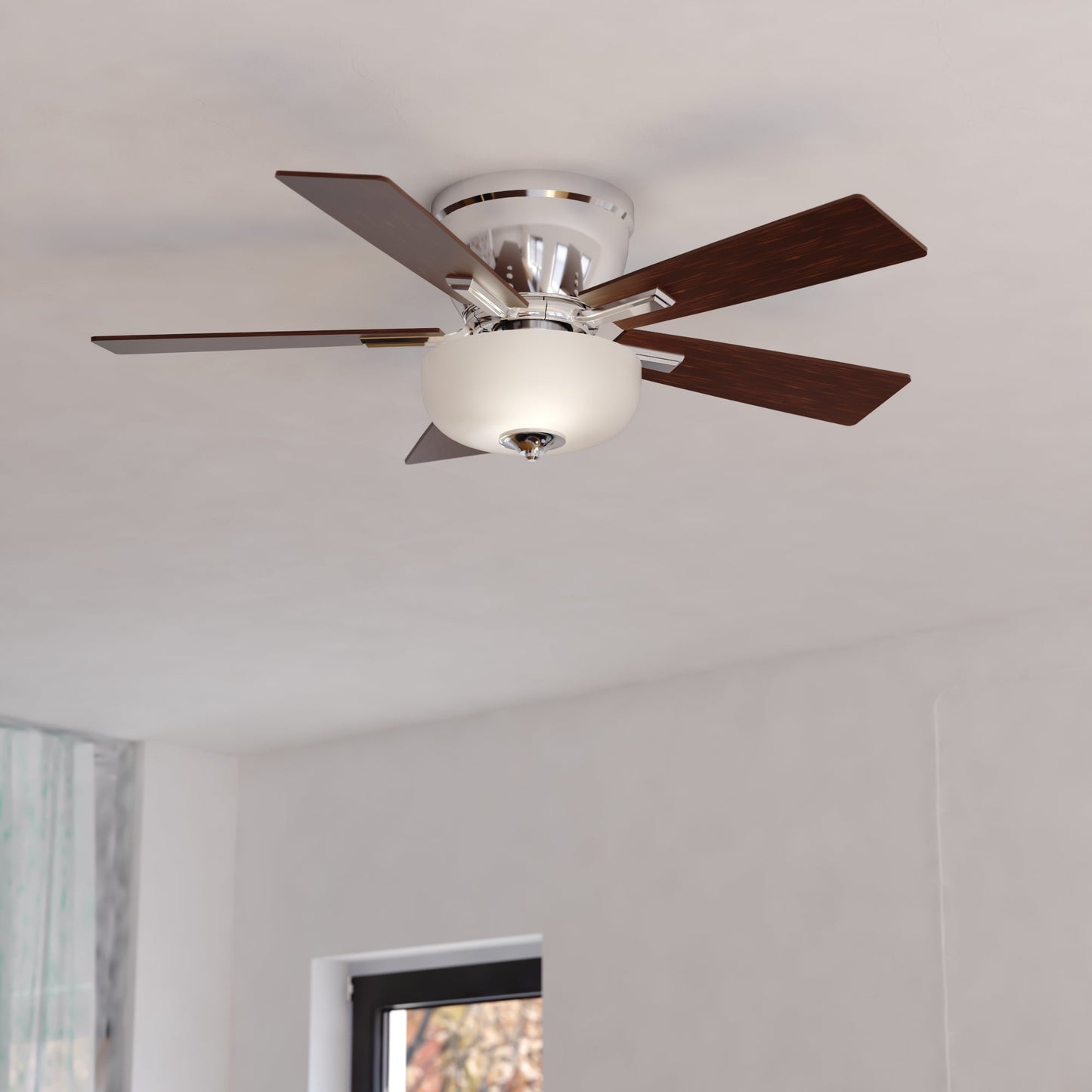 Vaxcel Lisbon 42" Nickel and Black Flush Mount Hugger Ceiling Fan with LED Light Kit and Pull Chain