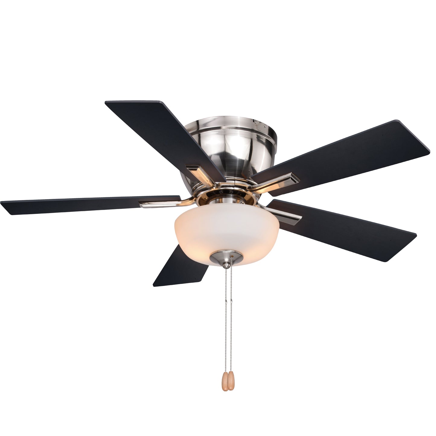 Vaxcel Lisbon 42" Nickel and Black Flush Mount Hugger Ceiling Fan with LED Light Kit and Pull Chain